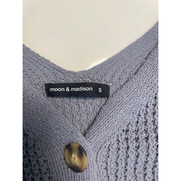 Moon & Madison Blue Waffle Knit Crop Cardigan S Vneck Preppy Beachy Lightweight - Picture 5 of 8